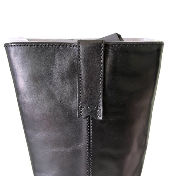 Zara Black Leather Knee High Boots Flat Round Toe Pull Tab Equestrian US Sz 6 - Picture 10 of 11
